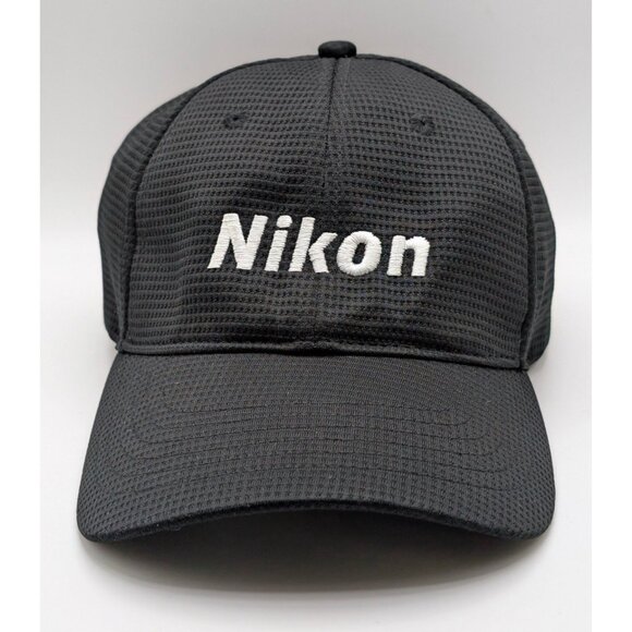 Nikon Embroidered Black White Adjustable Strap Back Hat Cap Photographer - Picture 2 of 5